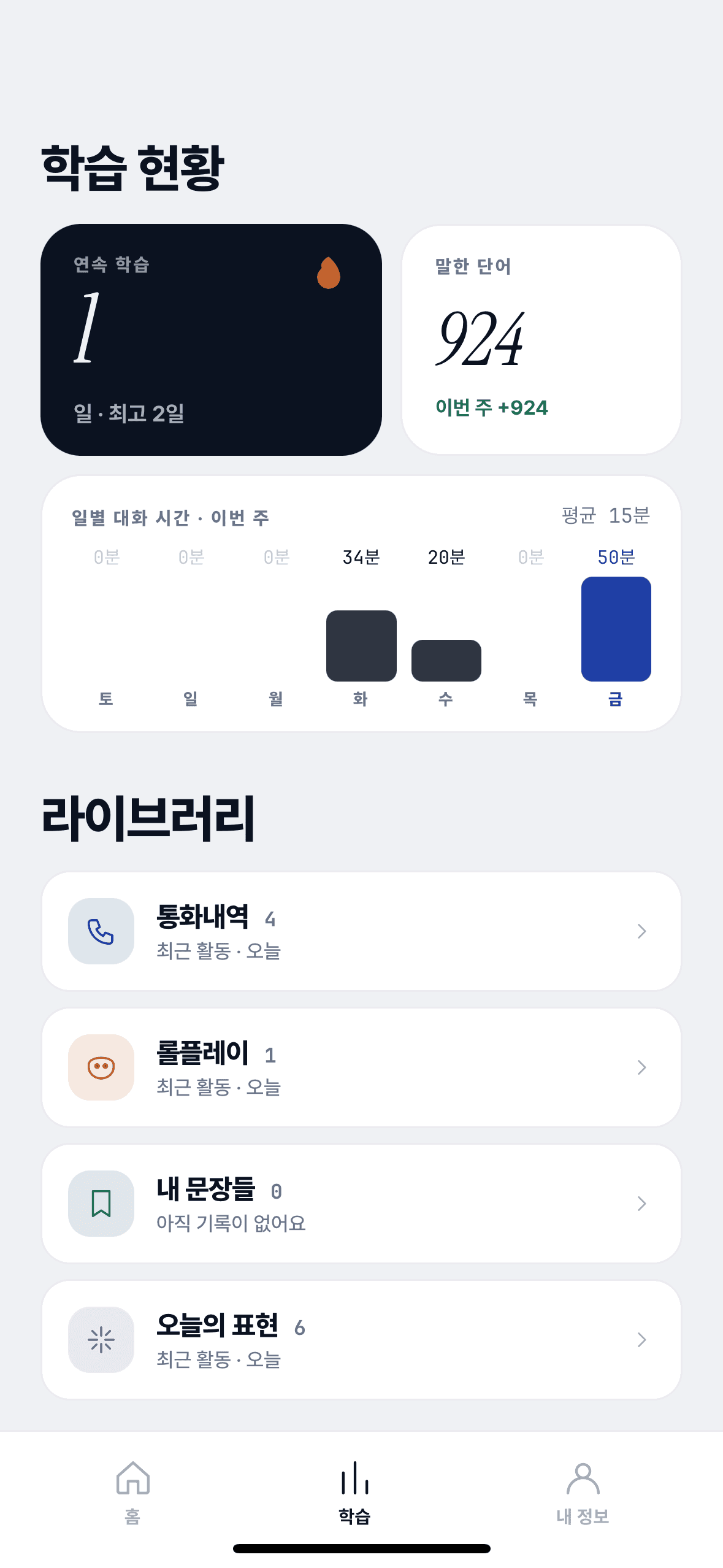 한눈에 보는 학습 현황